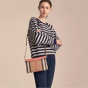 Burberry house check durby canvas & leather crossbody bag